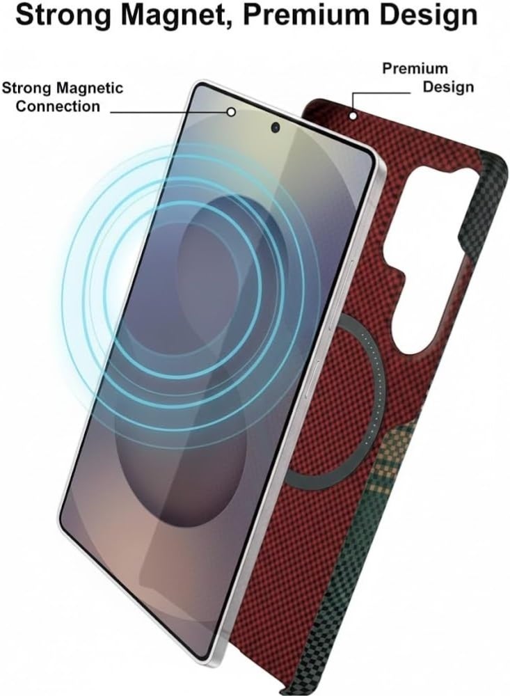 فوني Phoni Ultra Slim Magnetic Case for Samsung Galaxy S25 Ultra, MagSafe-Compatible Magnetic Case, Thin Lightweight Design, Carbon Fiber Style, Raised Camera Protection (Verdant Dusk – Green Carbon) - Image 5